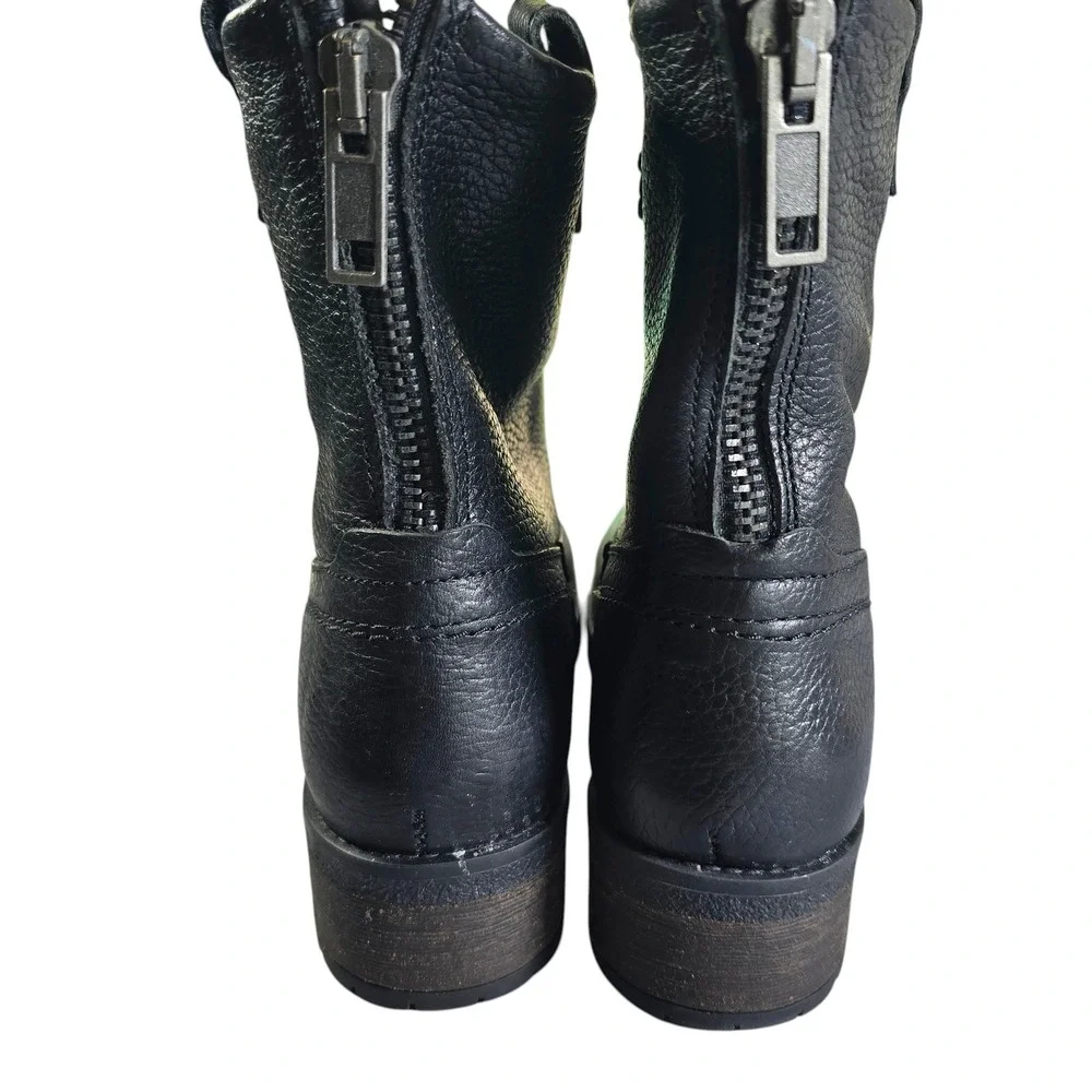 Bullboxer Molly Black Leather Ankle Boots Womens 9M Back‎ Zip Lug Sole Portugal